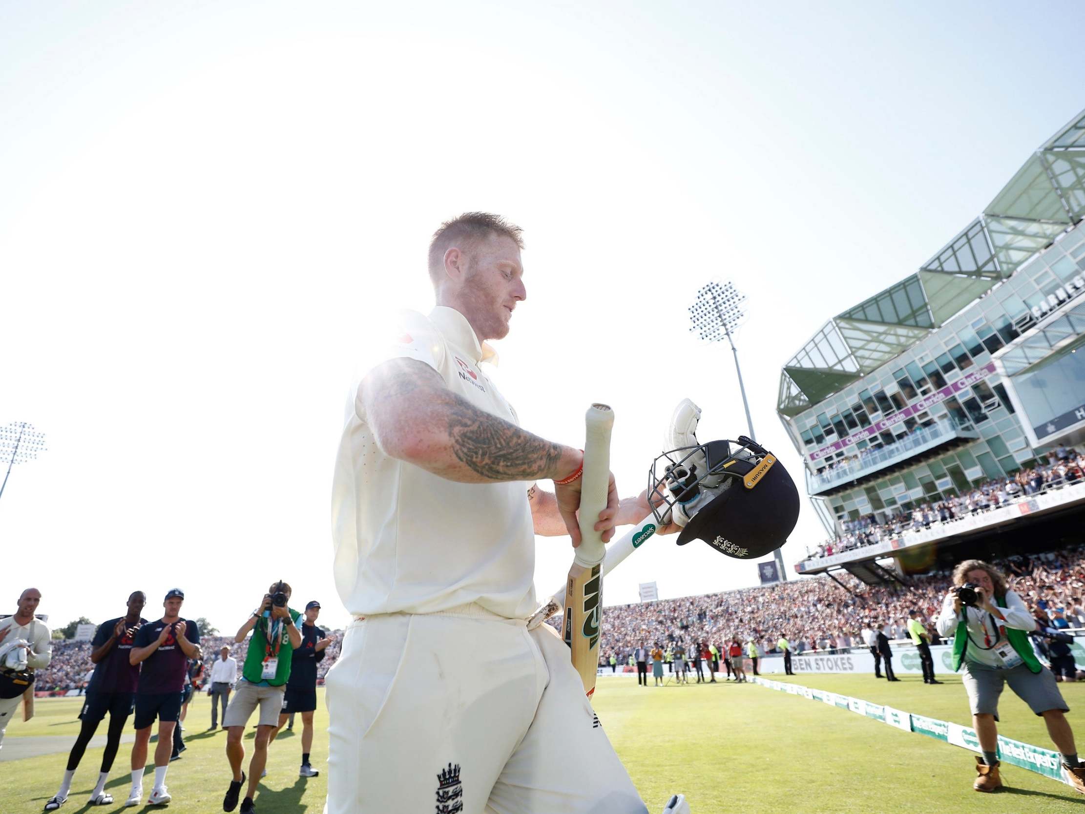 Ben Stokes leaves the field after his stunning innings