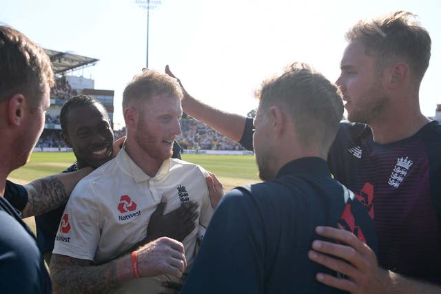Ben Stokes is greeted by his teammates
