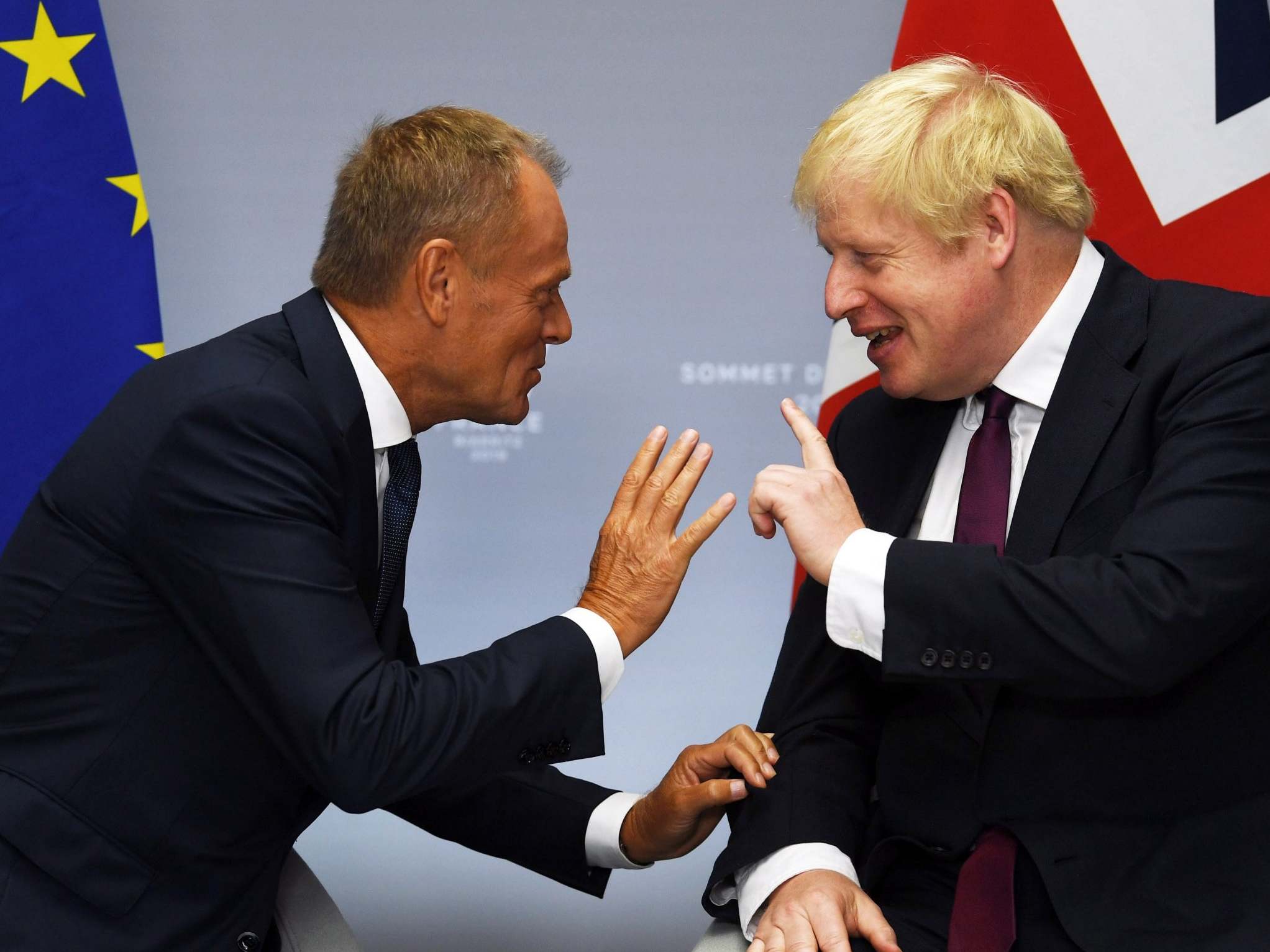 Boris Johnson meets with Donald Tusk, the European Council president, at the G7 summit over the weekend