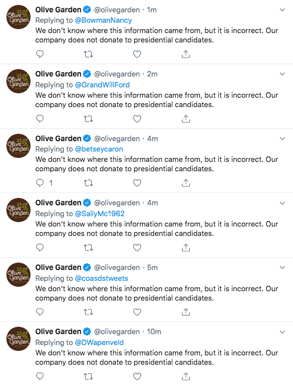 Olive Garden has denied the rumours on Twitter (Twitter)