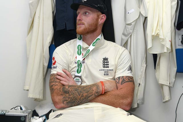 England batsman Ben Stokes takes a moment in the dressing room