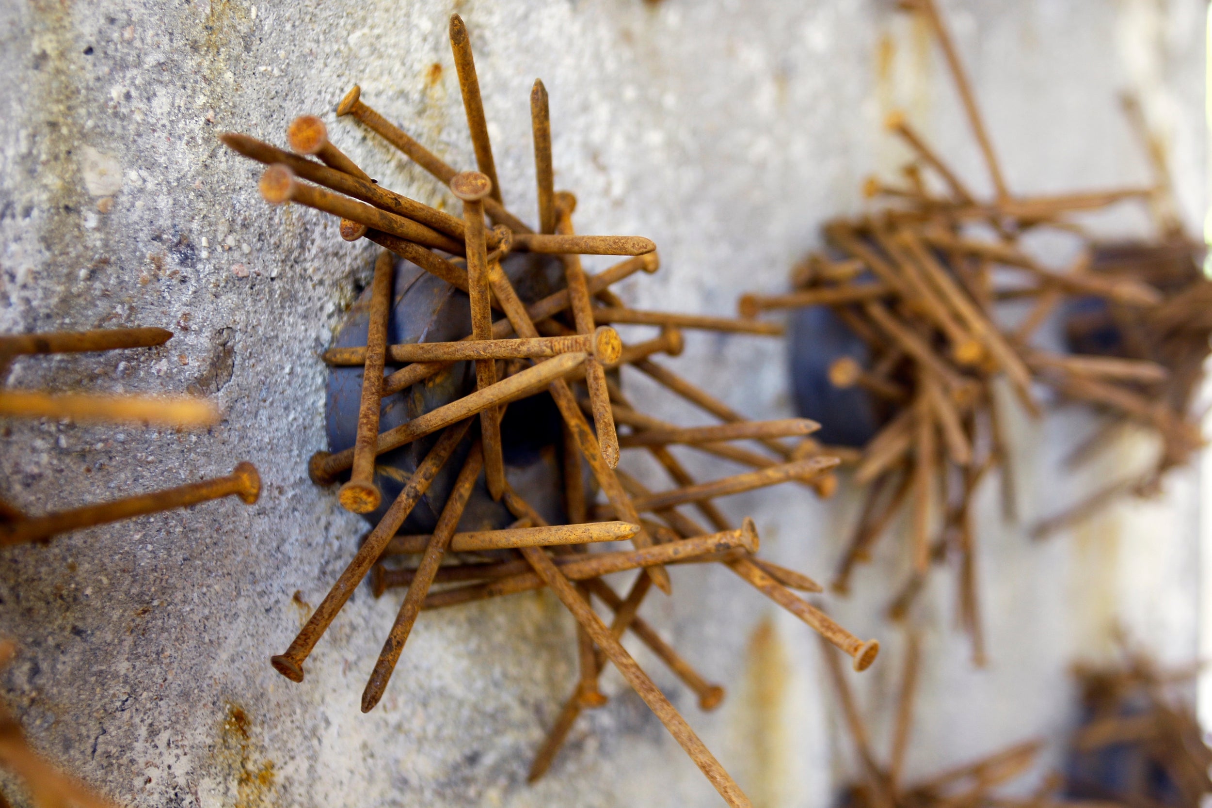 Nails that form part of Takis’s work ‘Attention, Danger!’ made in 2004