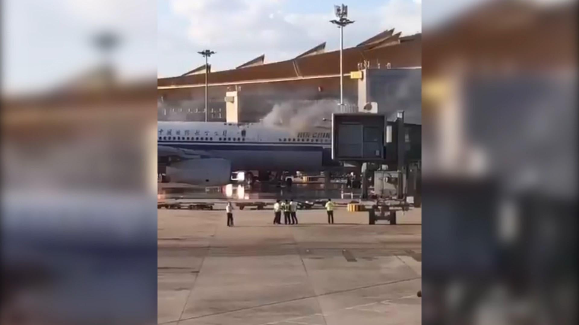 An Air China plane caught fire at Beijing airport