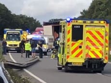 Six vehicles including lorry and caravan crash in Devon pile-up
