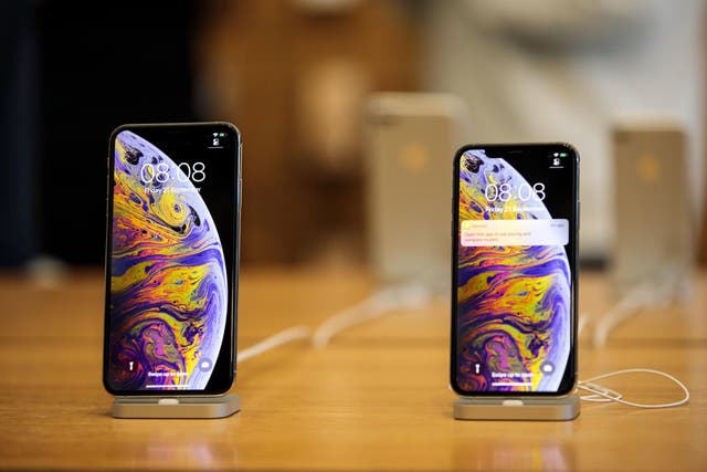 The iPhone XS Max and the iPhone XS on display at the Apple Regent Street store during their launch on September 21, 2018 in London, England