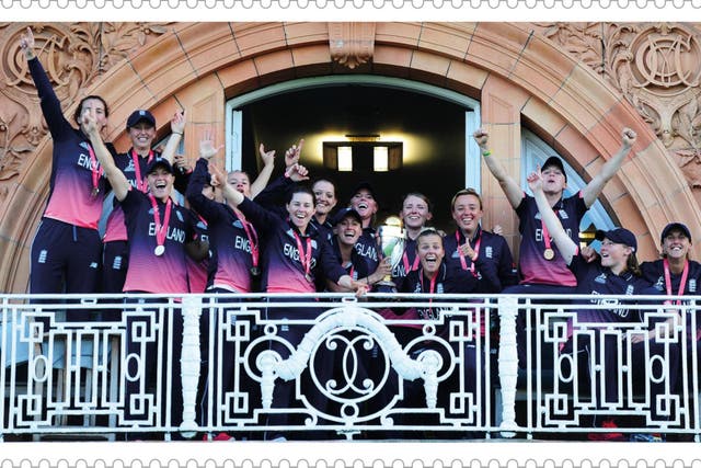 One of the collection featuring the England women's cricket team celebrating
