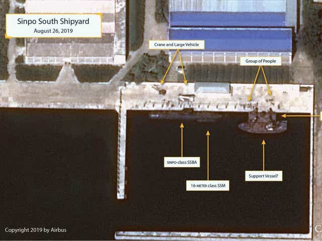 Satellite image showing secure boat basin at Sinpo South Shipyard, in North Korea, on 26 August 2019.