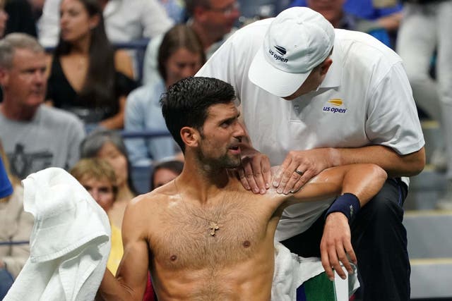 Novak Djokovic needed treatment on his shoulder during his second-round US Open win over Juan Ignacio Londero