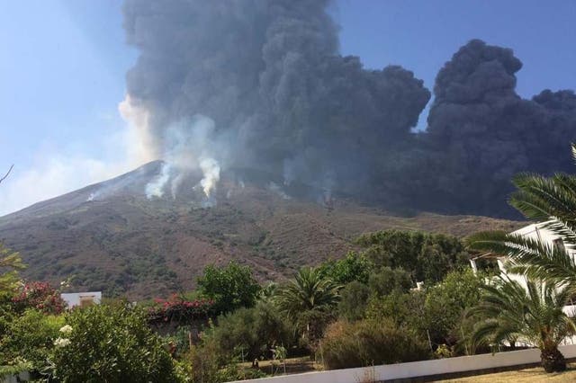 A column of dense smoke rises from the crater of Stromboli volcano, where a powerful explosion occurred on Wednesday