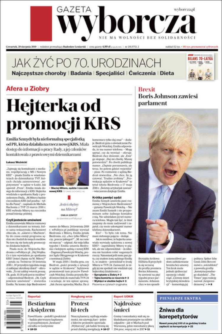 Boris to suspend parliament, this Polish daily reads