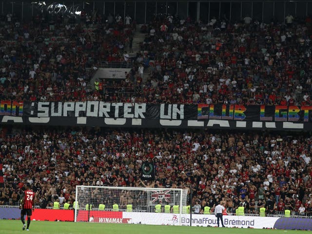 Nice fans displayed a banner reading 'OM: support an LGBT team to fight against homophobia'