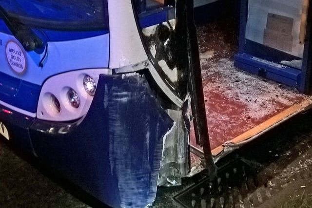 The damaged door of the Stagecoach bus after Shane Youll's late-night joyride