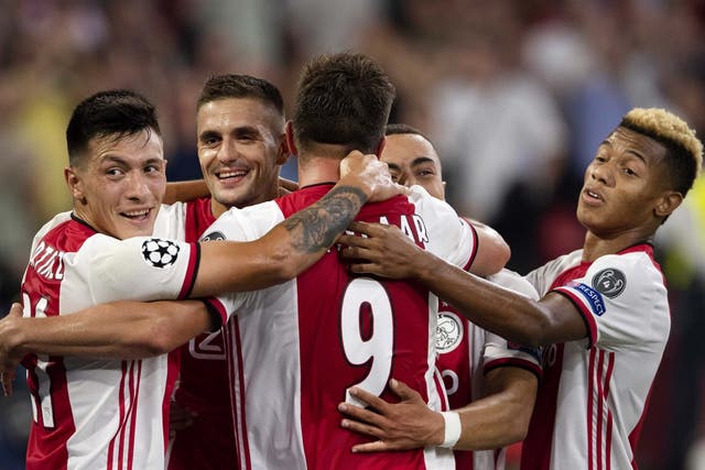 Ajax celebrate are Dusan Tadic scores