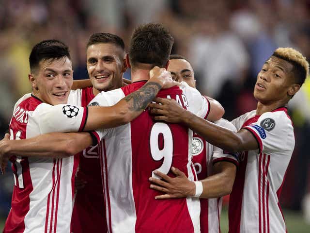 Ajax celebrate are Dusan Tadic scores