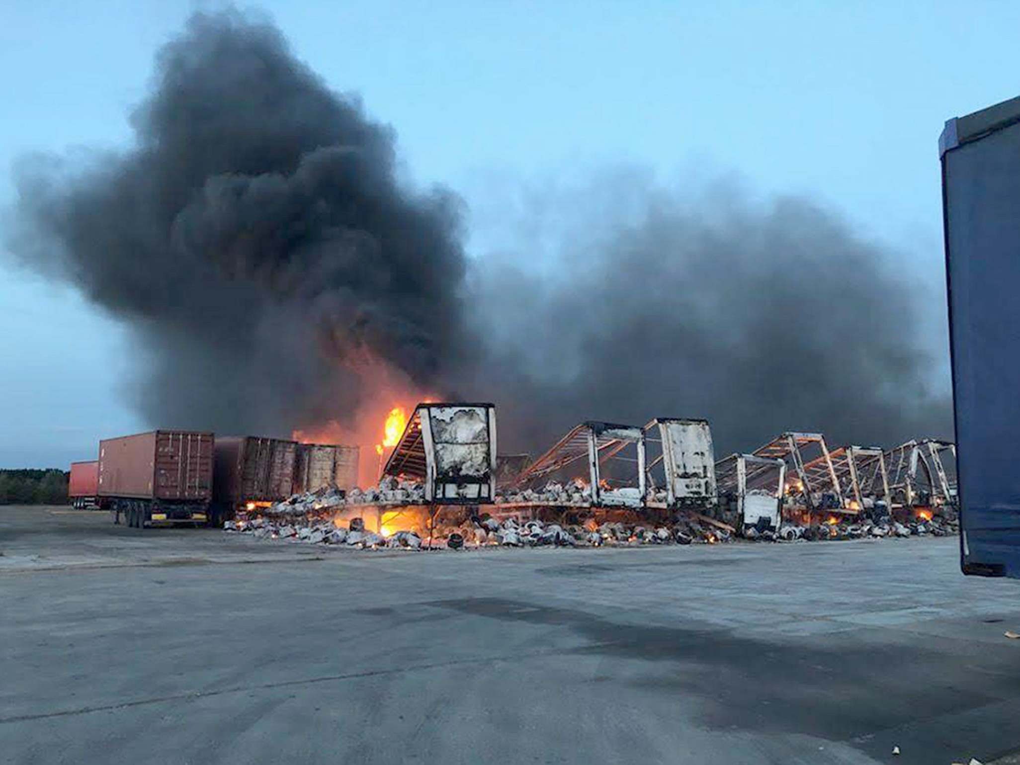 Almost 40 trailers were scorched at the Hotpoint factory in Peterborough.