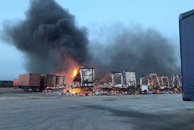 Almost 40 trailers were scorched at the Hotpoint factory in Peterborough.