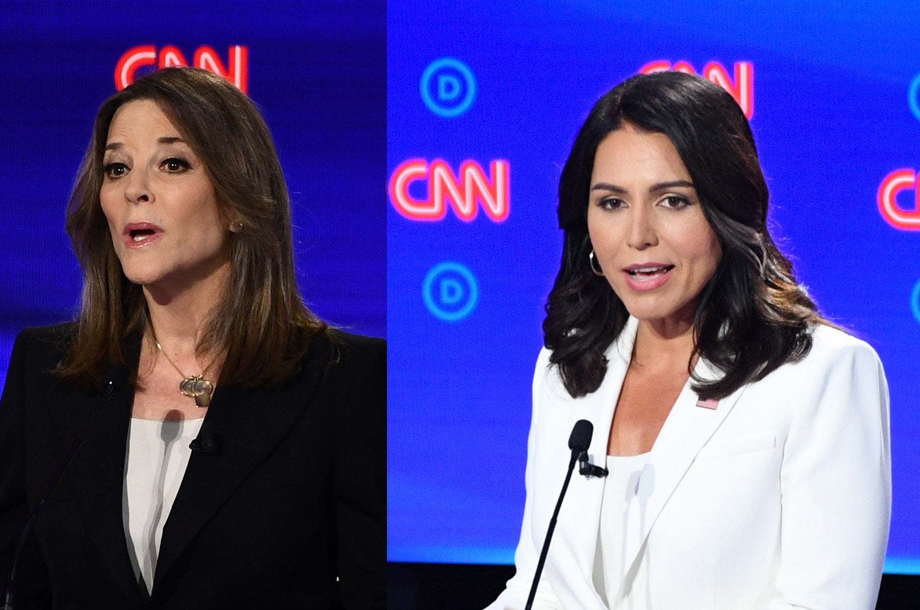 Losing fringe voices like Marianne Williamson (L) and Tulsi Gabbard (R) is exactly what the Democratic primary needs
