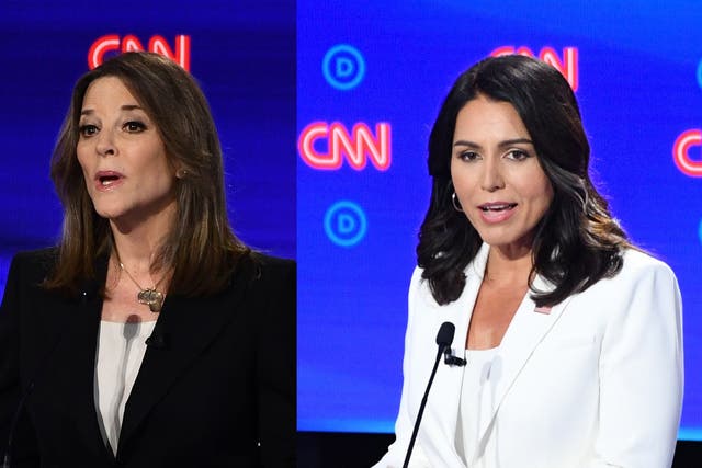 Losing fringe voices like Marianne Williamson (L) and Tulsi Gabbard (R) is exactly what the Democratic primary needs