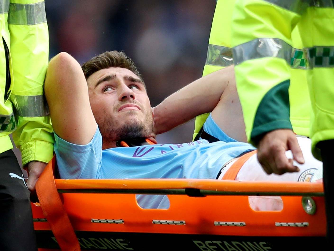 Manchester City fear long injury lay-off for Aymeric Laporte after defender carried off in win over Brighton
