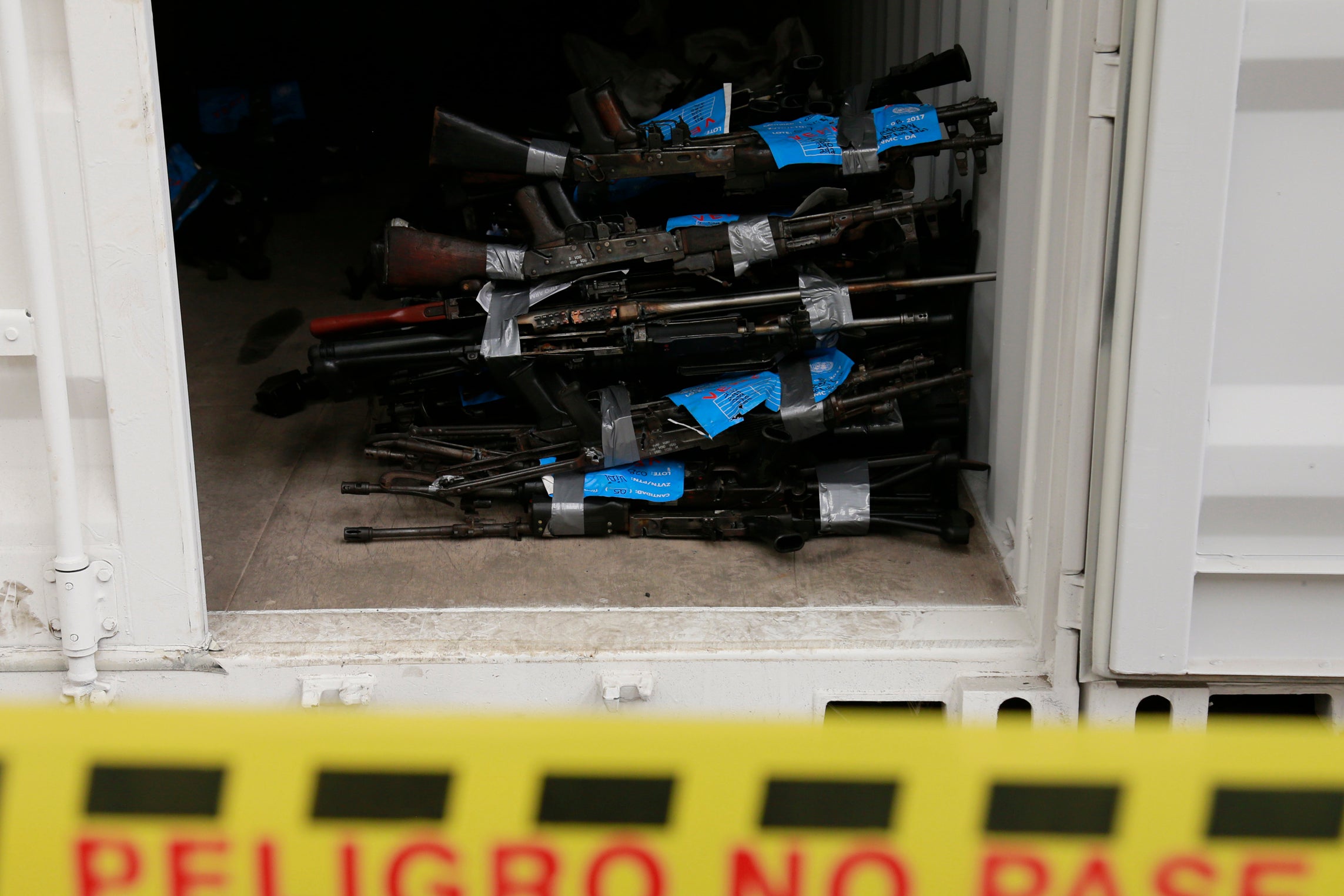 Weapons surrendered by Farc during the last session to disable firearms, in Funza, on the outskirts of Bogota (John Vizcaino/AFP/Getty)