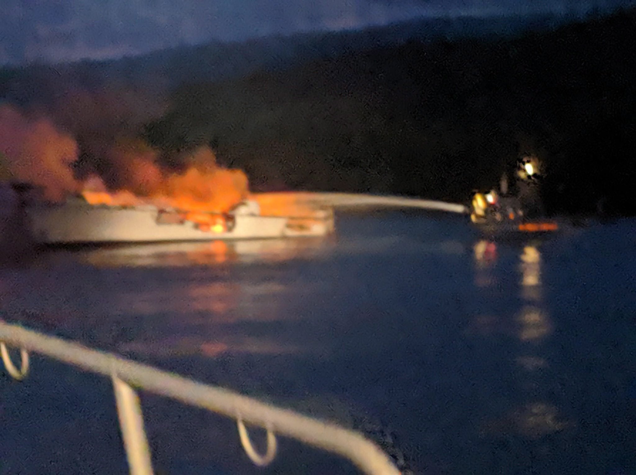 Firefighters try to put out the blaze on the diving boat Conception after it caught fire off Santa Cruz Island
