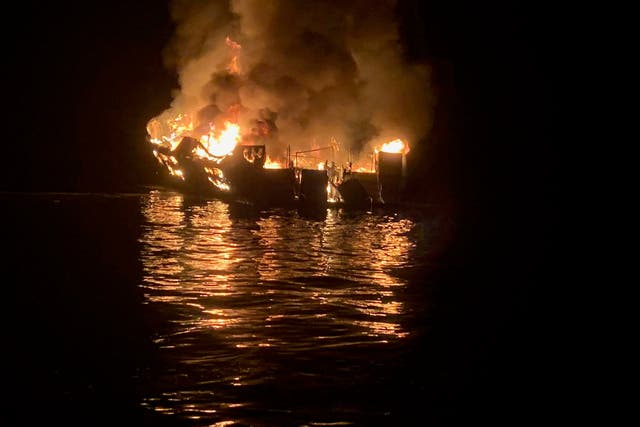 The diving boat Conception on fire off Santa Cruz Island, California