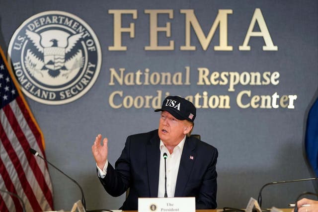 Donald Trump at a briefing on Hurricane Dorian in Washington DC