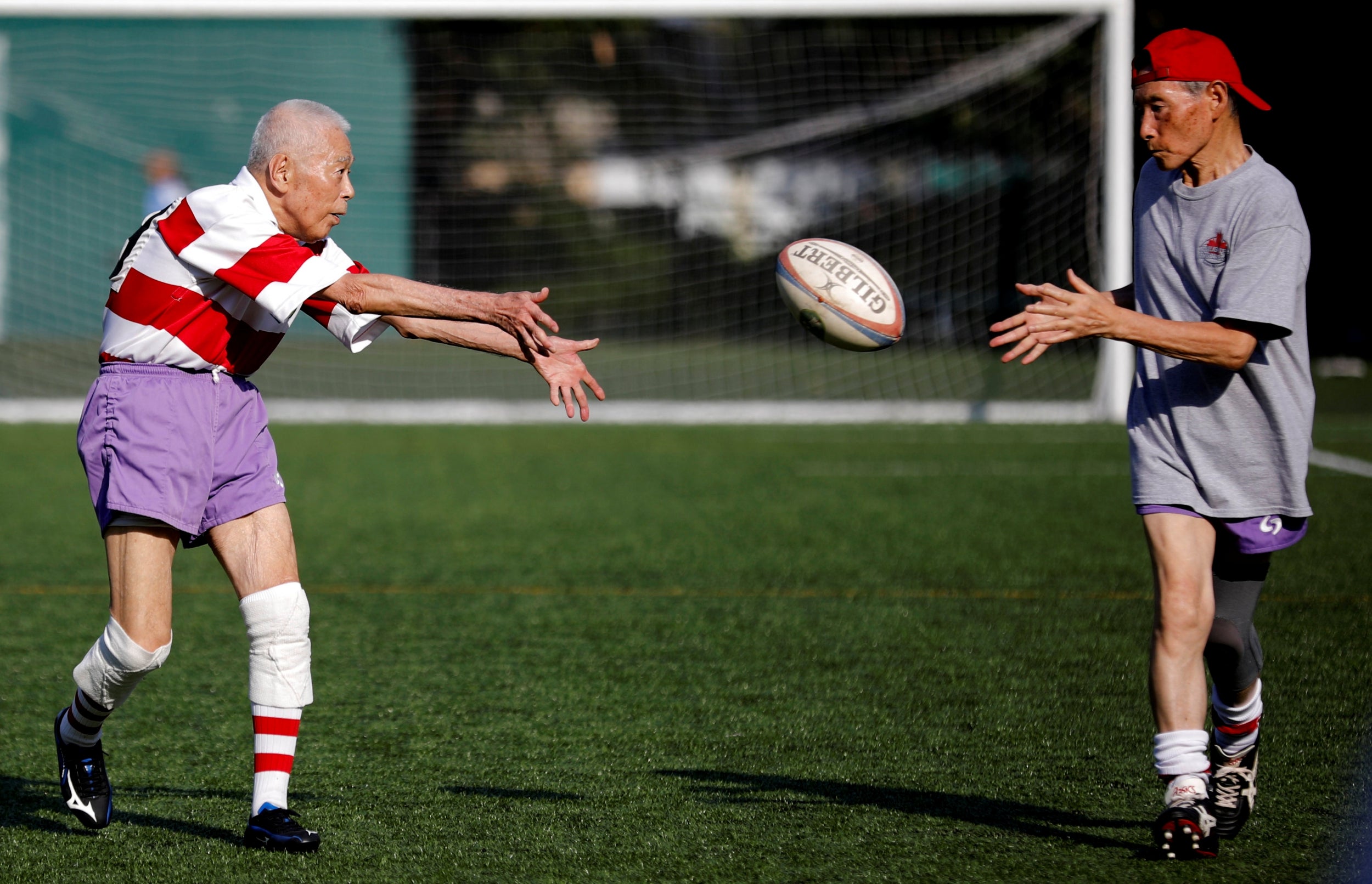 Ryuichi Nagayama, 86, Fuwaku Rugby Club's oldest active player, participates in his team training in Tokyo, Japan: "You tackle and battle each other, but the gathering after the play is so enjoyable and fun," said Nagayama. "We talk about how each other plays and no one gets angry about how we played. The atmosphere is great... In short, there is nothing but rugby (for me)."