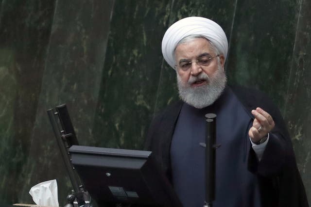 Hassan Rouhani speaking at a session of the Iranian parliament in Tehran