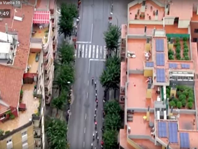 The images showing the plants were taken from a helicopter camera as the riders approached the finish line in Igualada