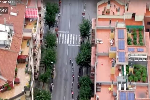 The images showing the plants were taken from a helicopter camera as the riders approached the finish line in Igualada