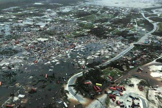 An aerial view shows devastation after hurricane Dorian hit the Abaco Islands in the Bahamas