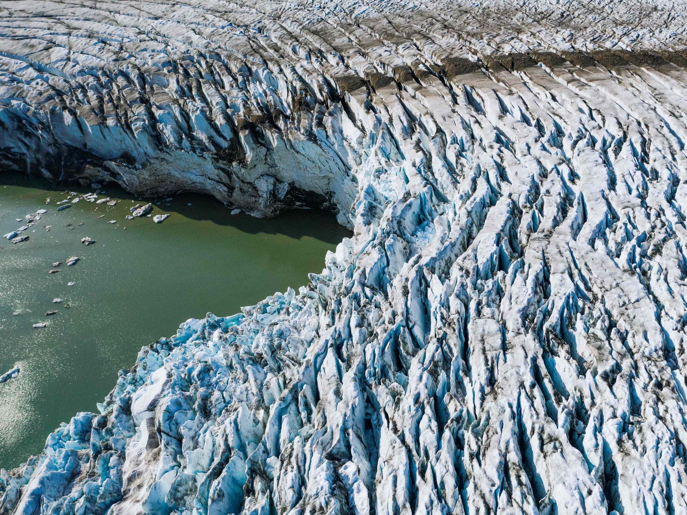 An aerial view of the Apusiajik glacier, near Kulusuk in southeastern Greenland