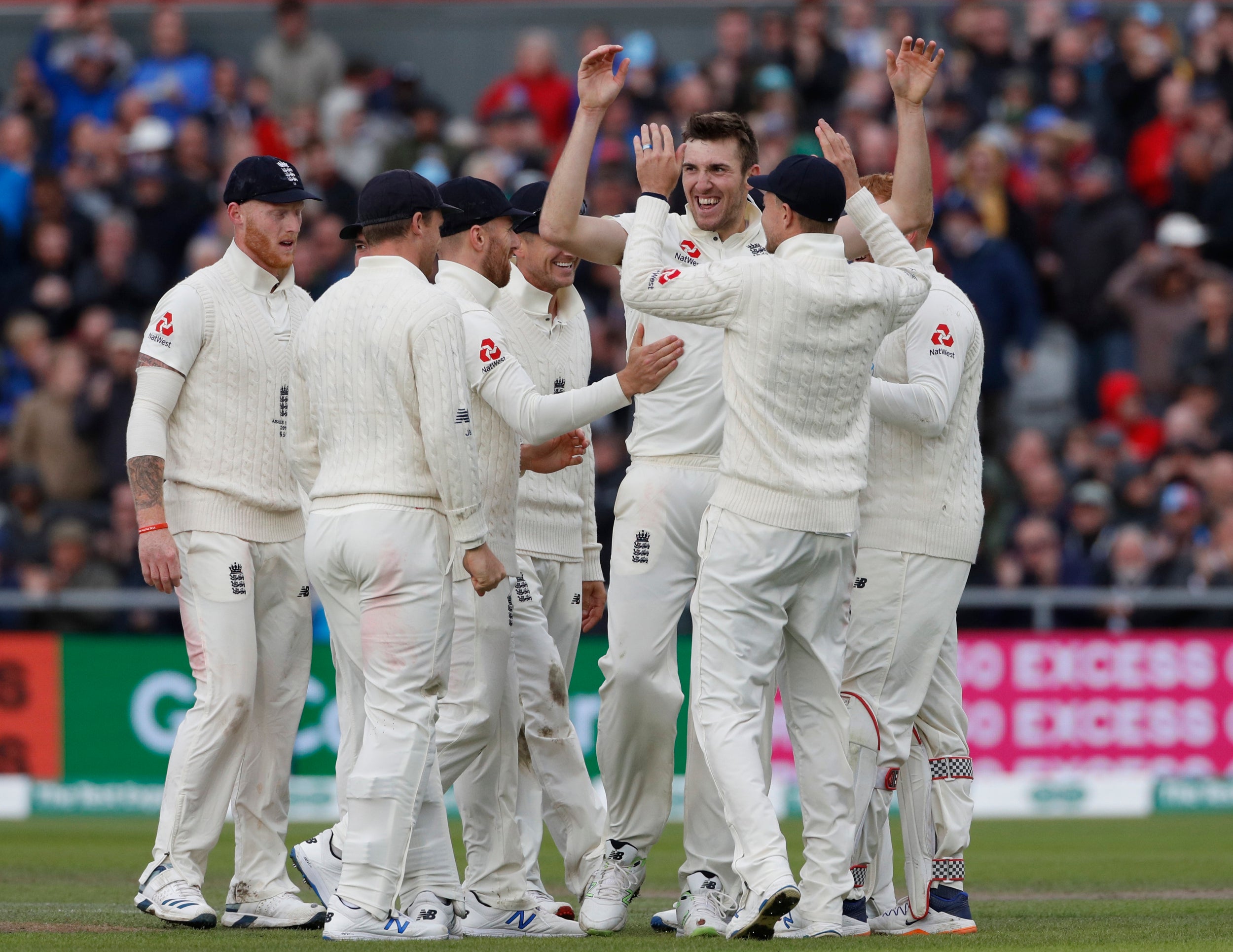 Overton celebrates his wicket