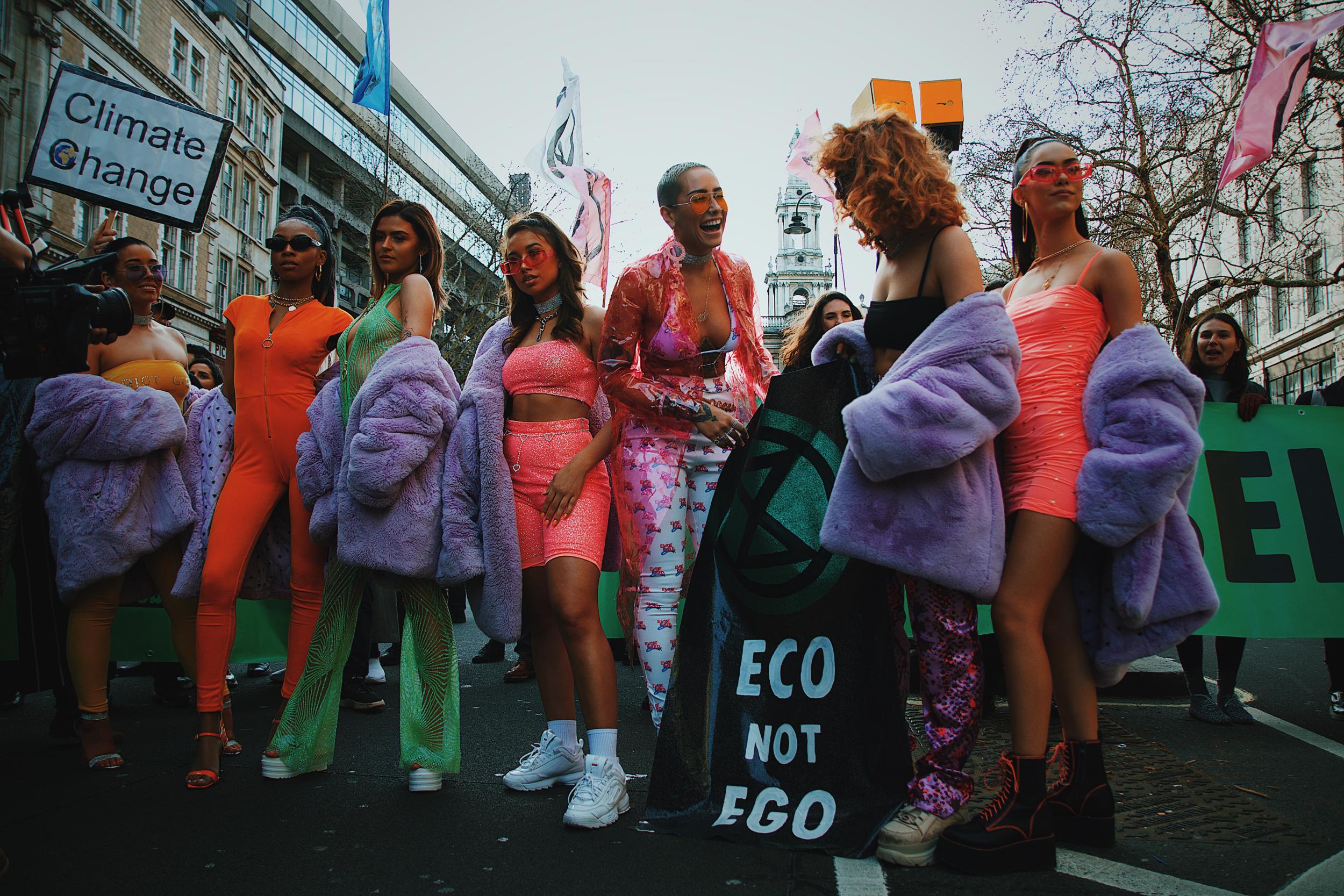 Eco not ego: an Extinction Rebellion protest blocked traffic outside fashion week in February (Fashion Revolution)