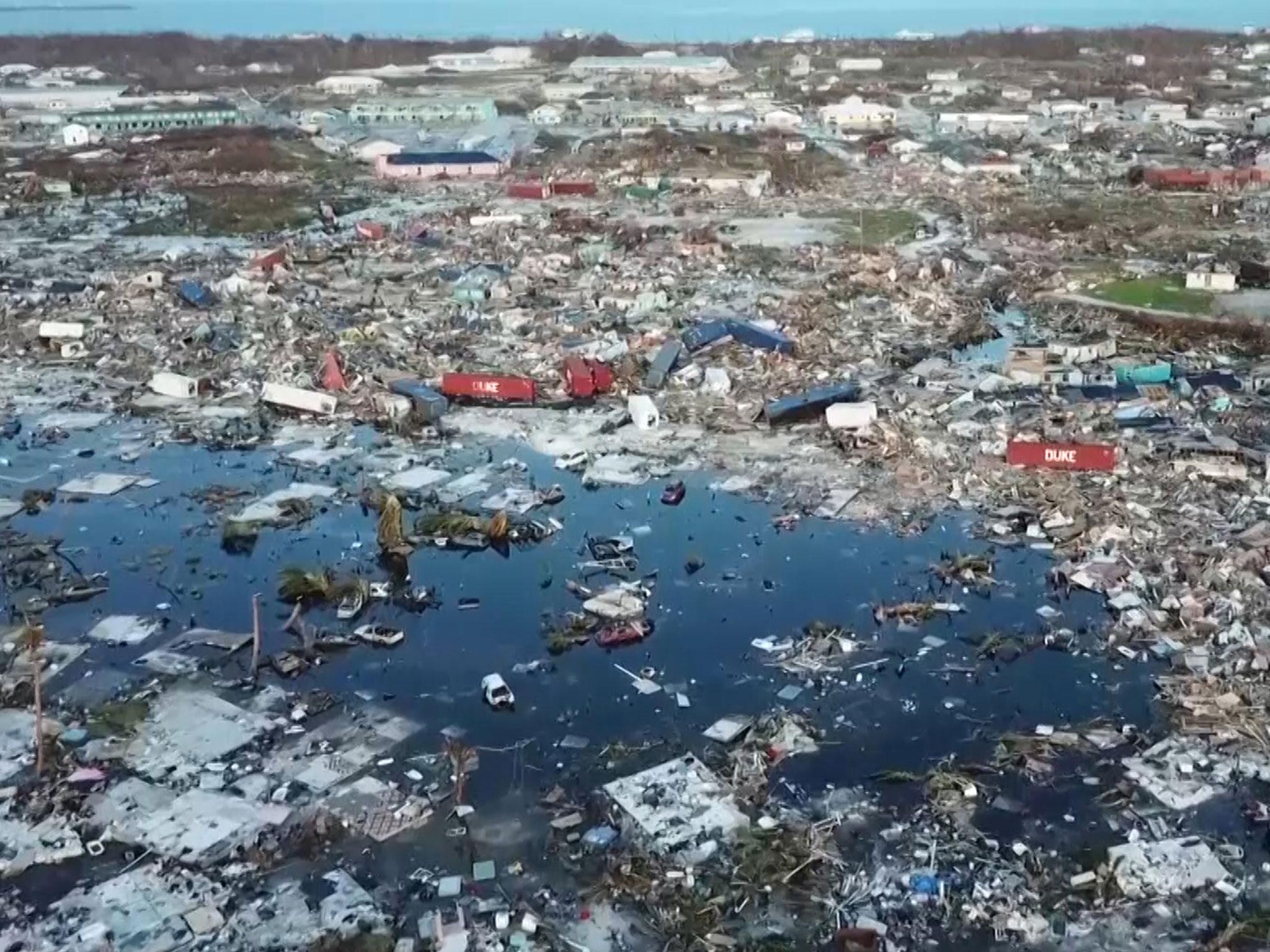 An aerial view of damage from Hurricane Dorian in Marsh Harbour