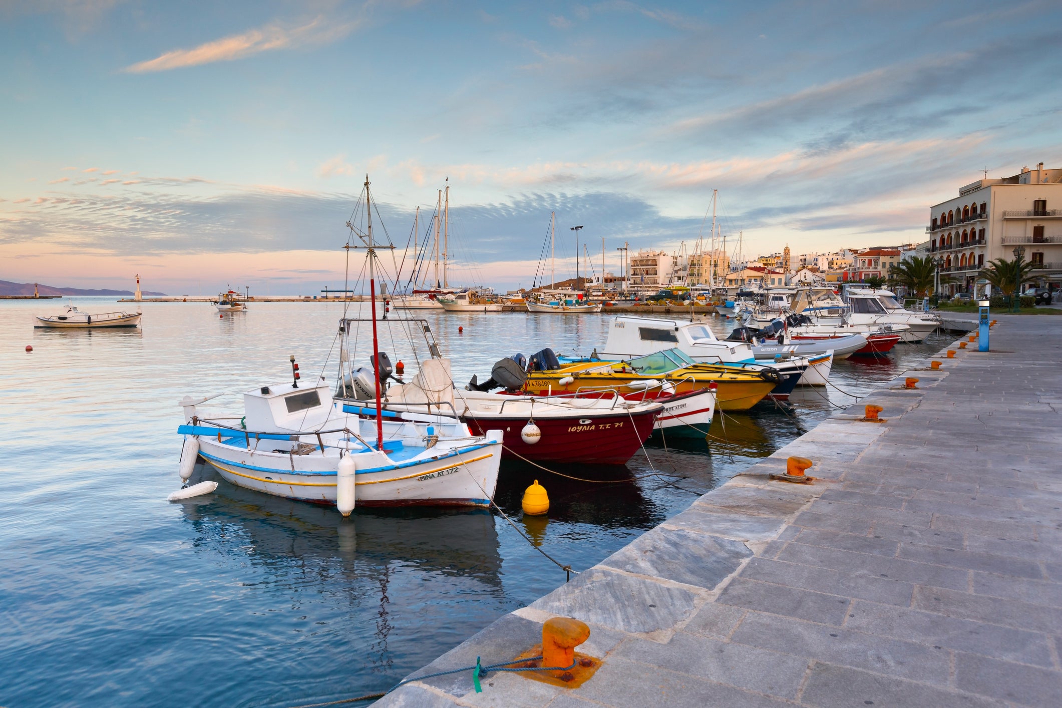 Glistening: pretty Tinos harbour