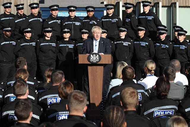 Johnson speaks during a visit with police in West Yorkshire last year