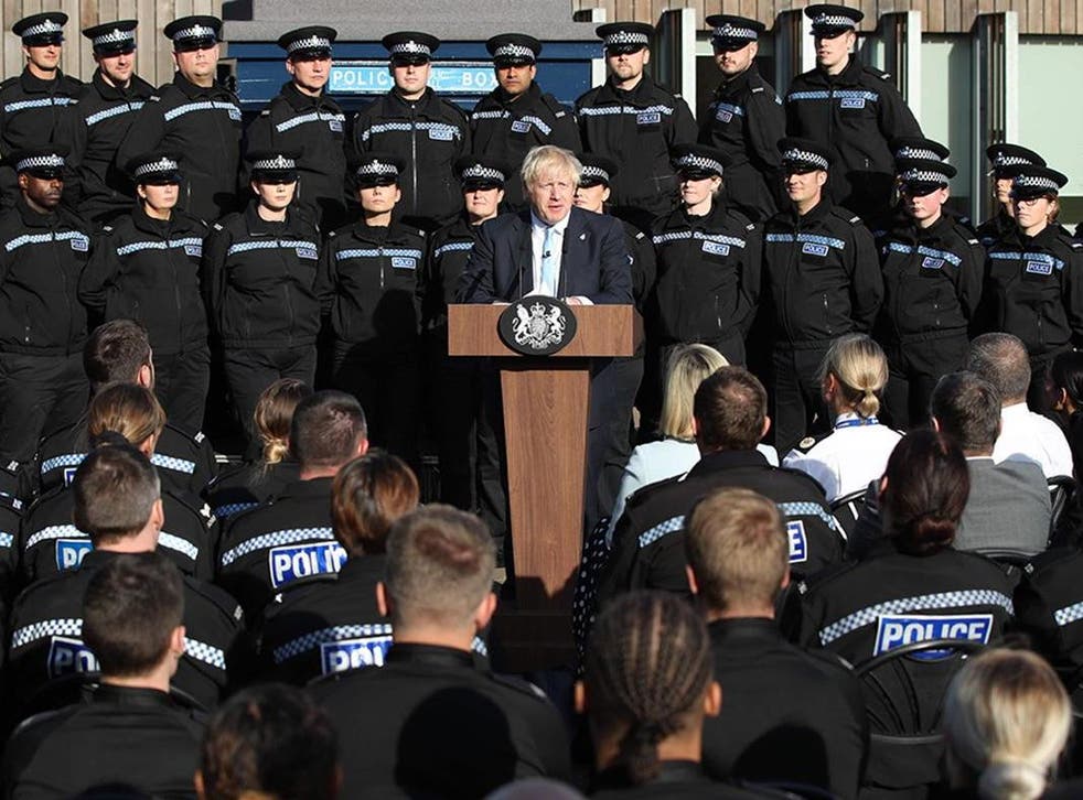Johnson speaks during a visit with police in West Yorkshire last year