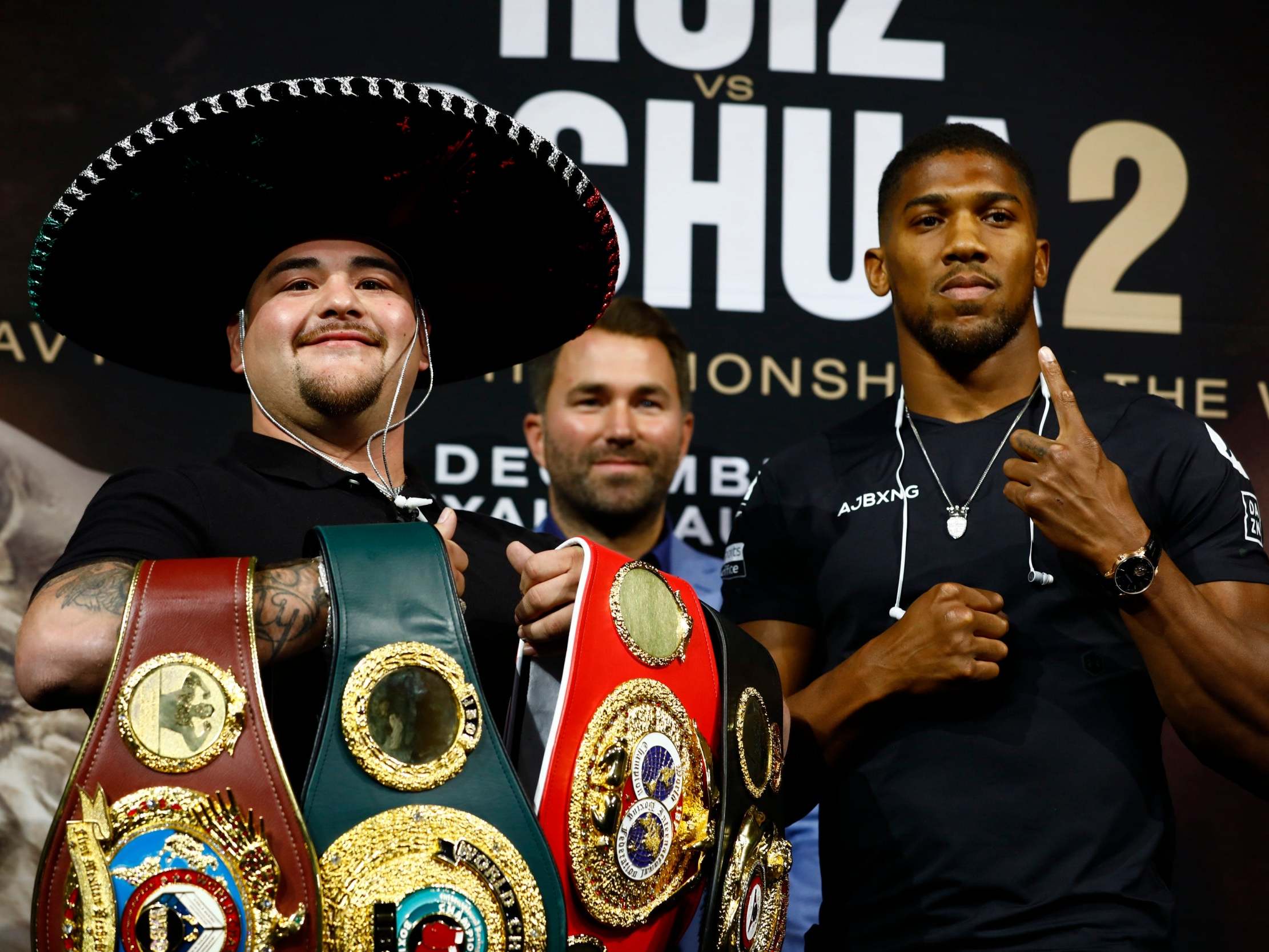 Andy Ruiz and Anthony Joshua at the London press conference earlier this month