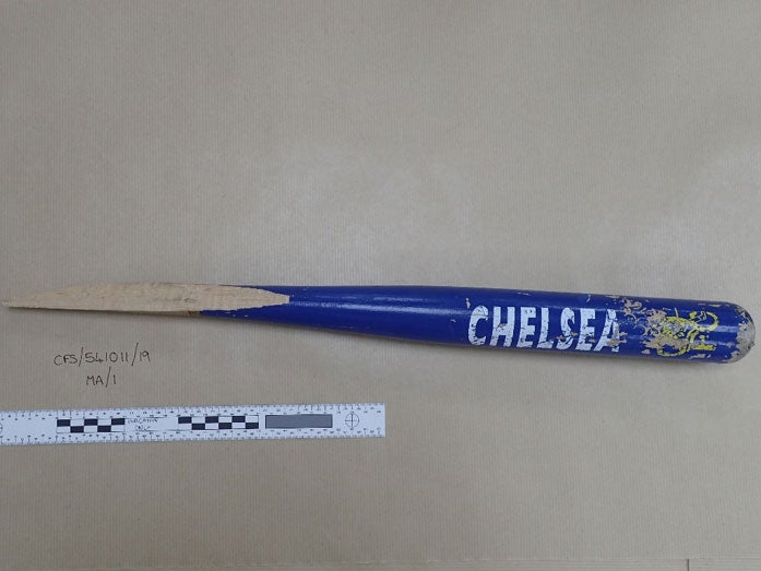 A baseball bat used by Vincent Fuller, 50, to attack cars in the Surrey town of Stanwell on 16 March 2019