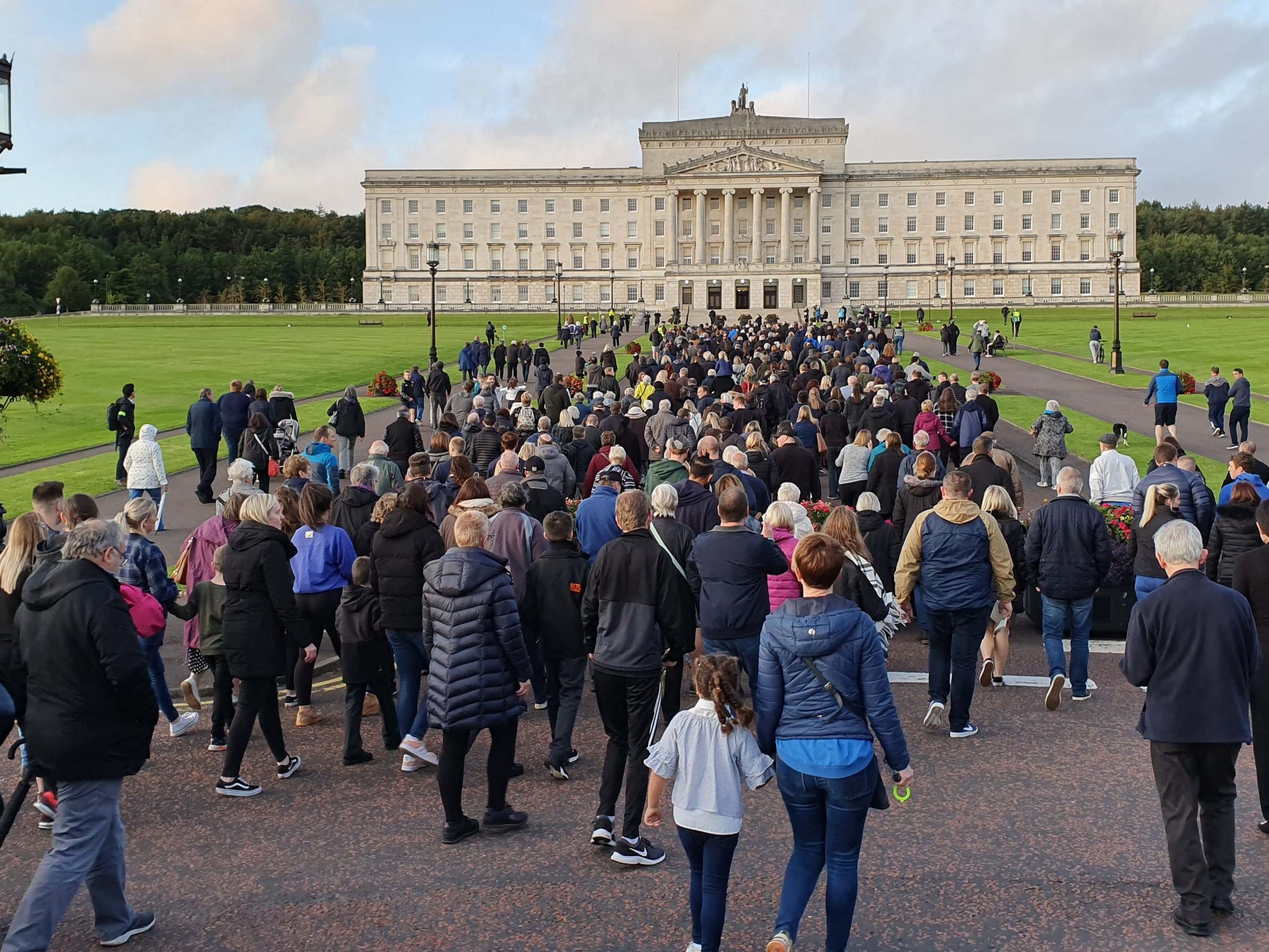 Thousands of people stage a demonstration at Stormont