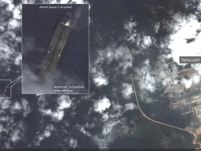 Satellite imagery appears to show the once-detained Iranian oil tanker Adrian Darya-1 near the Syrian port, despite U.S. efforts to seize the vessel