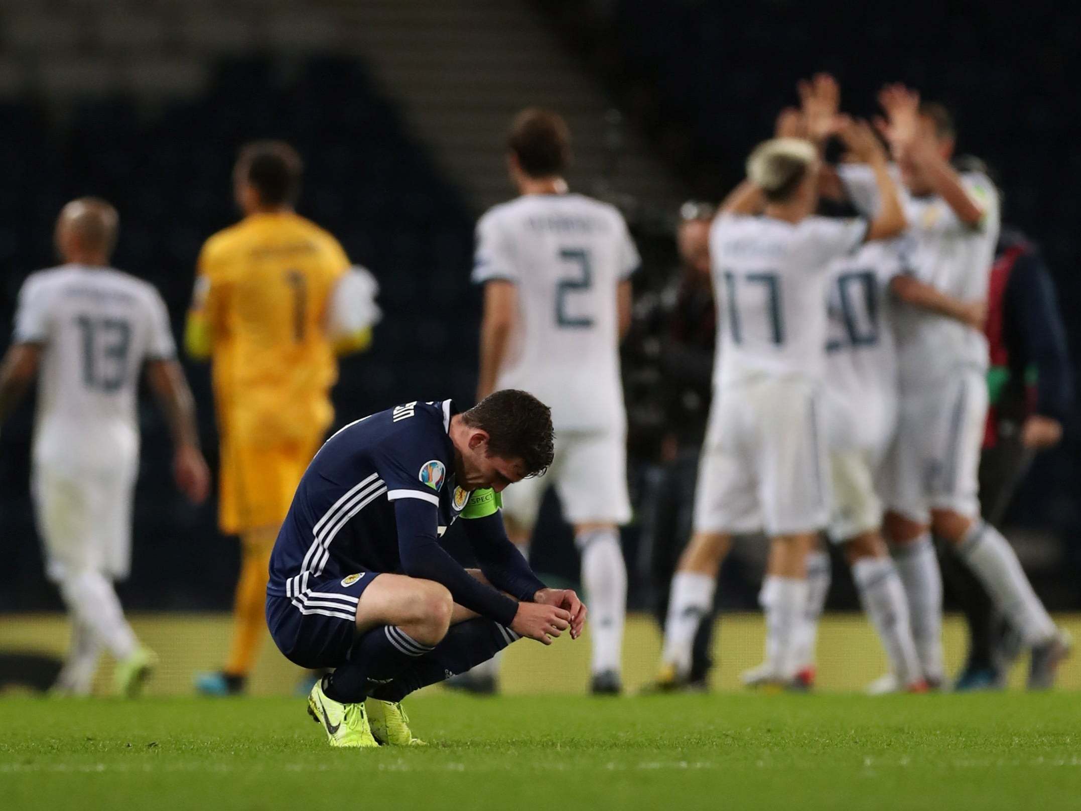 Scotland's Andrew Robertson looks dejected