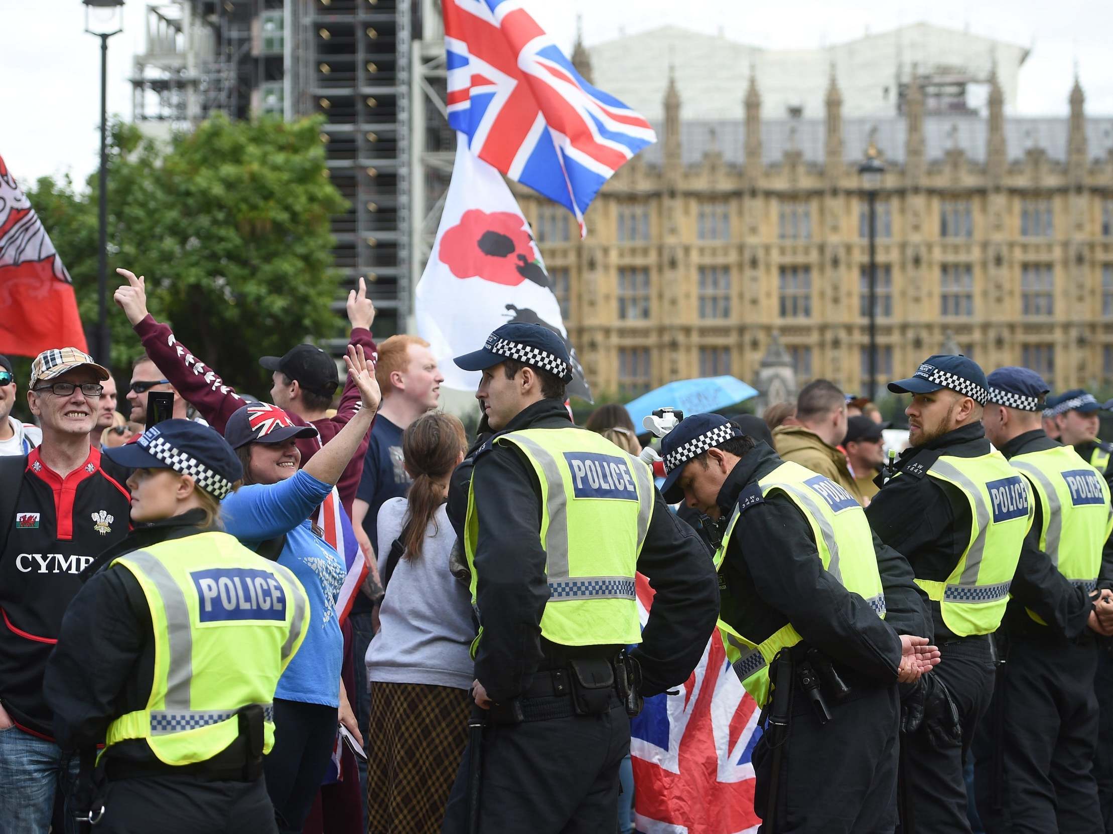 Pro-Brexit protesters outside the Houses of Parliament in Westminster