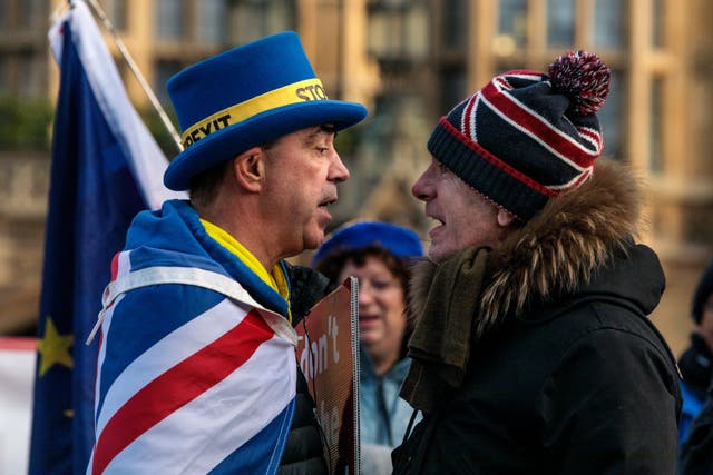 Opposites attract: Brexit protestors argue outside parliament