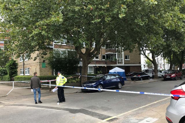 The scene on Belmont Street north London, after a woman was stabbed on Sunday evening