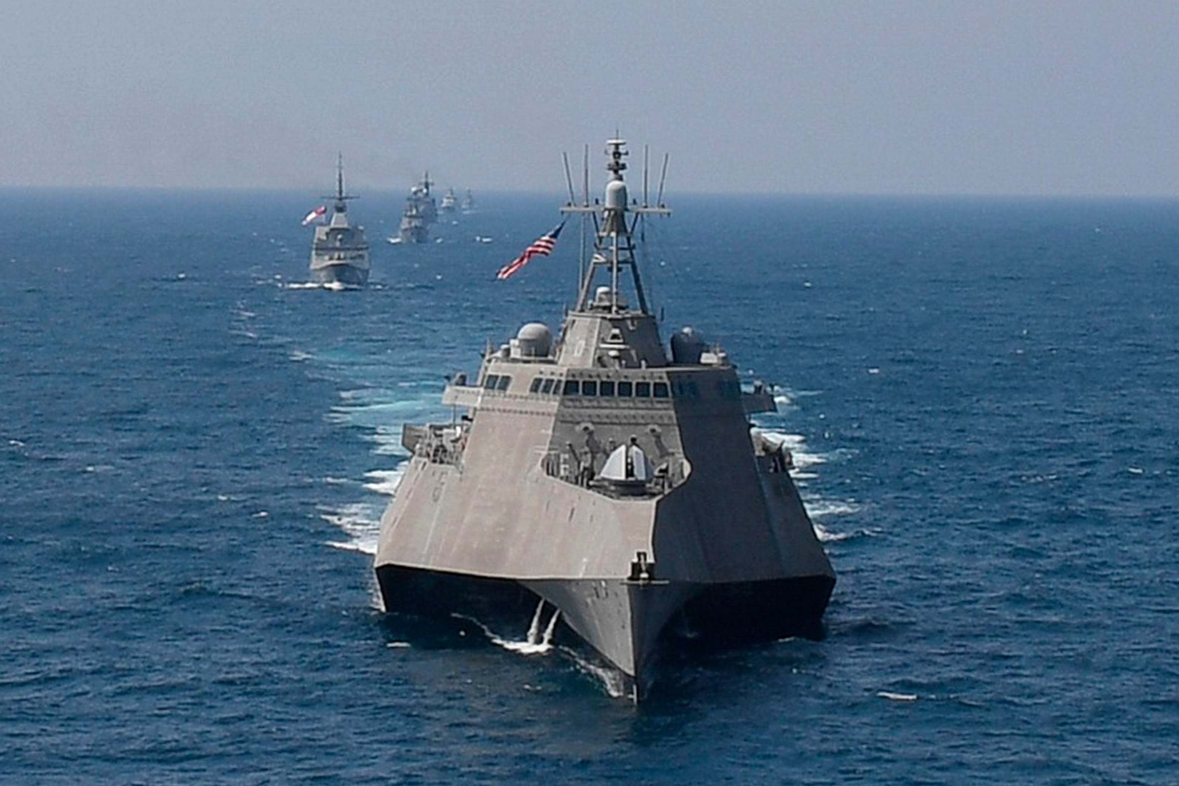 US navy’s USS Montgomery sails in formation during maritime exercise in the gulf of Thailand