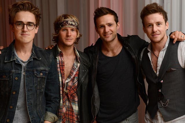 Tom Fletcher, Dougie Poynter, Harry Judd and Danny Jones of McFly at an after-party on 20 August, 2013 in London.