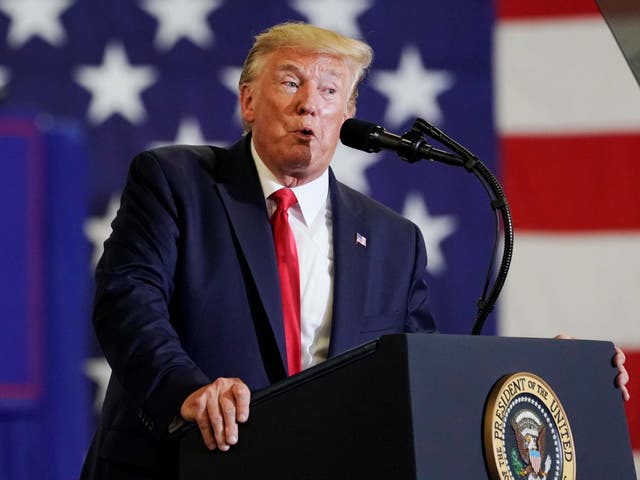 US president Donald Trump holds a campaign rally in Fayetteville, North Carolina